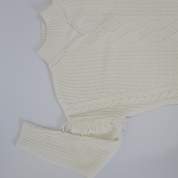 American Rag Fringe Sleeve Knit Tunic Ivory Sweater With Cut Out Back Size Small - Picture 10 of 14